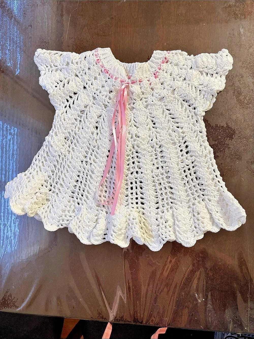 Handmade White & Pink Crochet Dress Like New